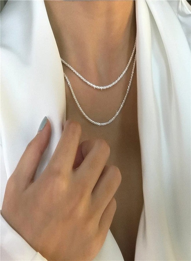Tasiso Silver Plated Rope Chain Necklace Dainty Shiny Twist Chain Necklace For Women Sparkling Choker Necklace Set Stacking Minimalist Jewelry Gift 38/42CM - Image 3